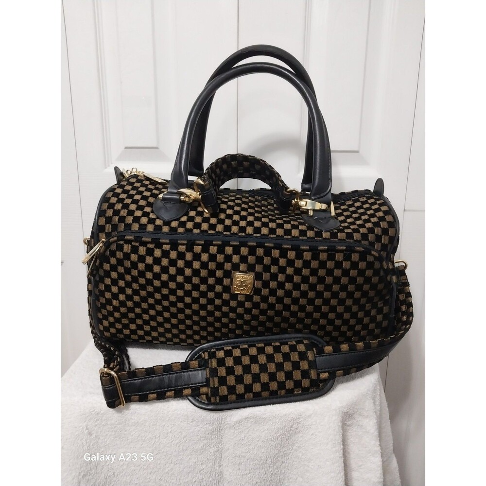 Pegasus Garment Duffle Bag Carry On Gold and Black Check  Double Handle Strap